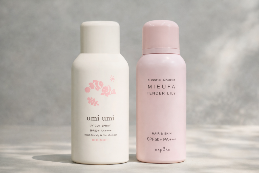 髪の毛のuvスプレーの画像
soffのUVスプレーとナプラのUVスプレー。