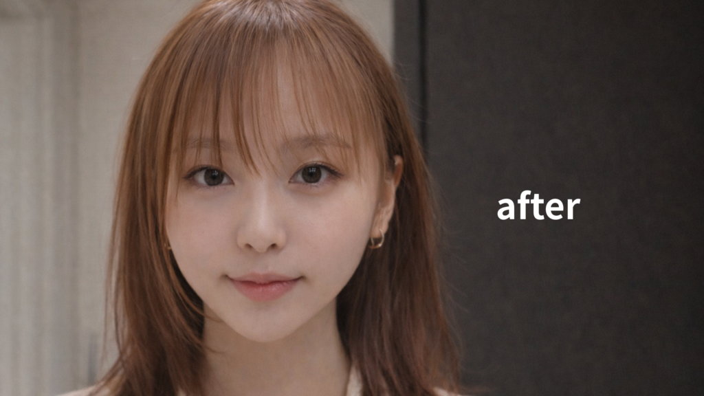 前髪が割れずにキレイな女性の画像